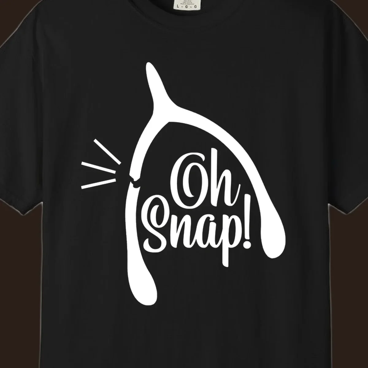 Oh snap wishbone broken design with white text.