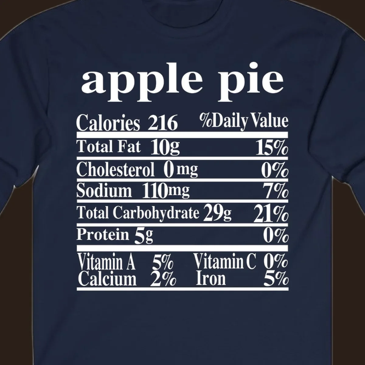 Apple pie nutrition facts label design with calories, fat, carbs, and vitamins.