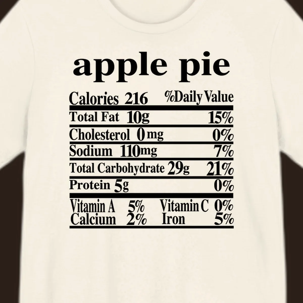 Apple pie nutrition facts label design with calories, fat, carbs, and vitamins.