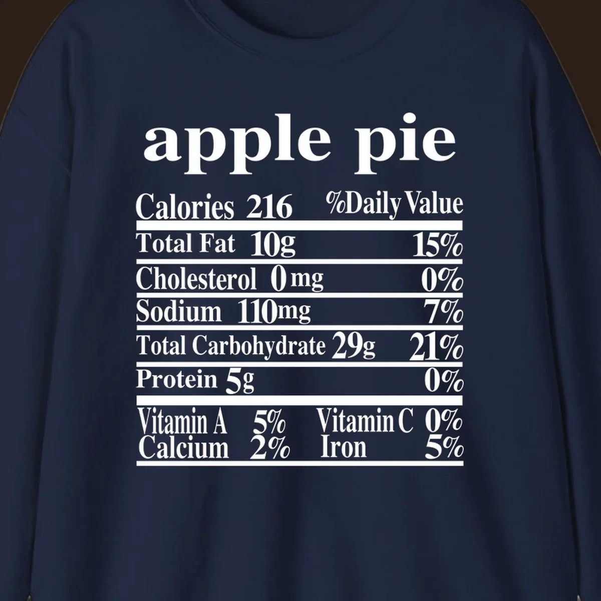 Apple pie nutrition facts label design with calories, fat, carbs, and vitamins.