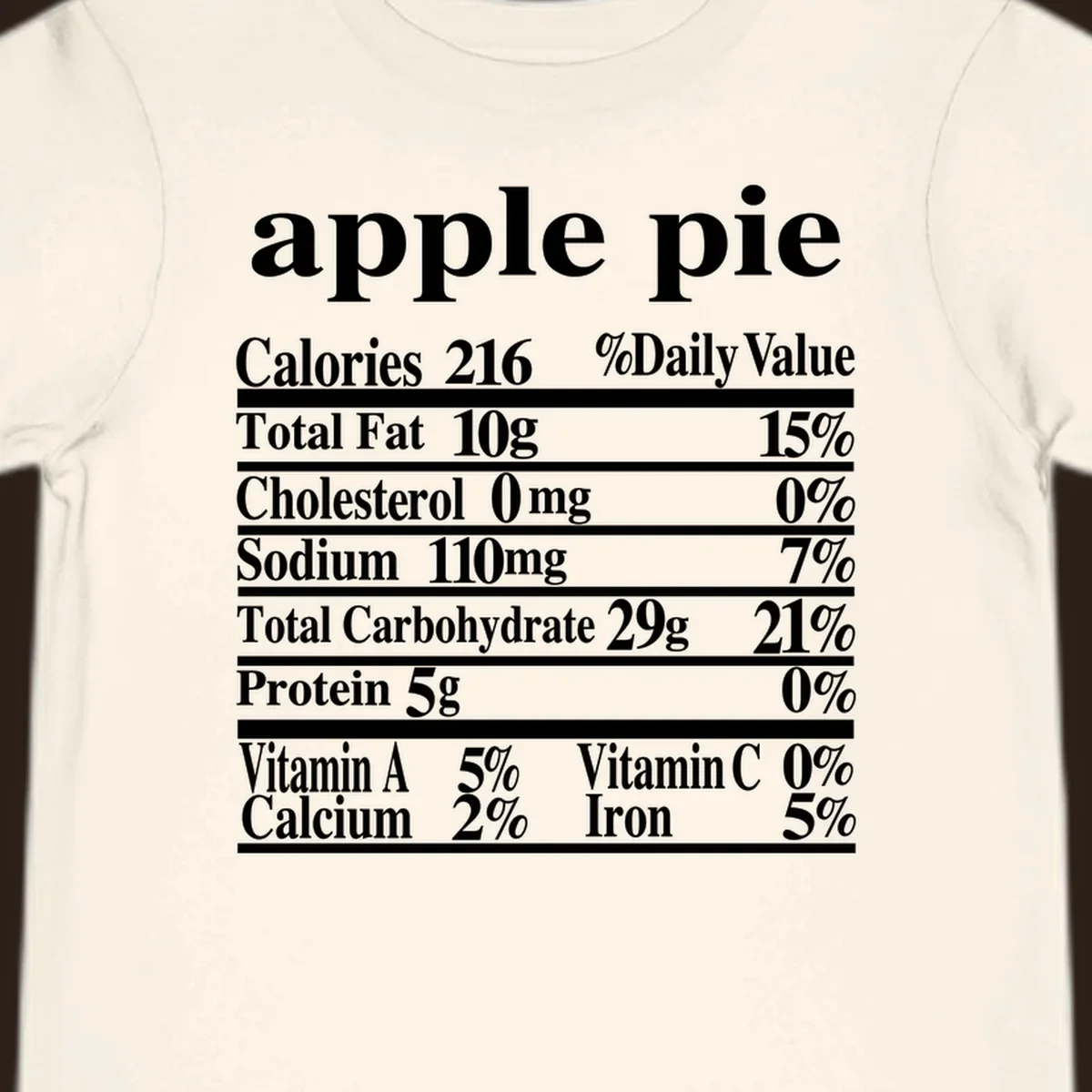 Apple pie nutrition facts label design with calories, fat, carbs, and vitamins.