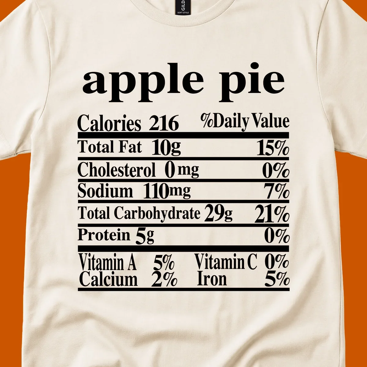 Apple pie nutrition facts label design with calories, fat, carbs, and vitamins.