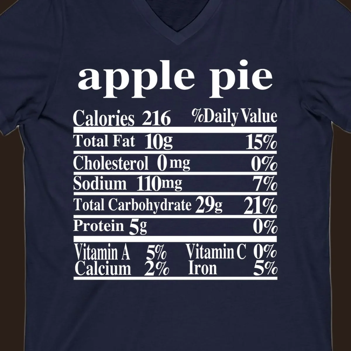Apple pie nutrition facts label design with calories, fat, carbs, and vitamins.