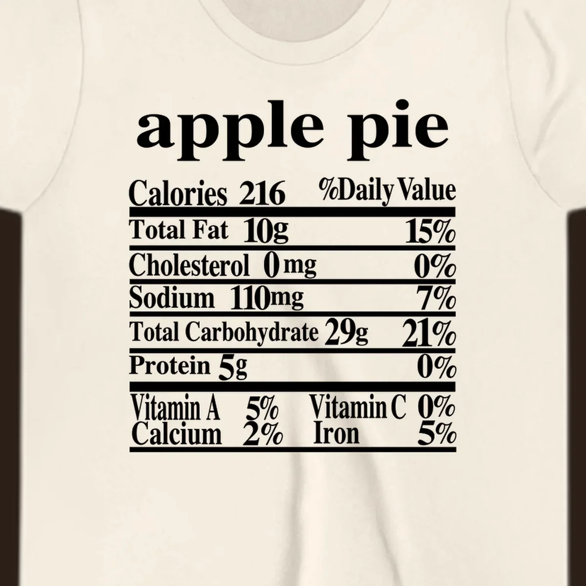 Apple pie nutrition facts label design with calories, fat, carbs, and vitamins.