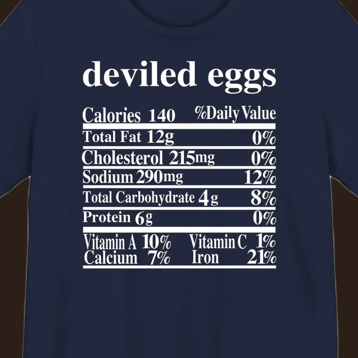 Deviled eggs nutrition facts label with white text on black background.