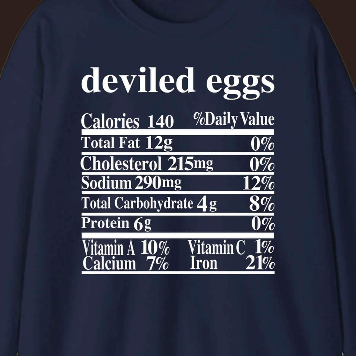 Deviled eggs nutrition facts label with white text on black background.