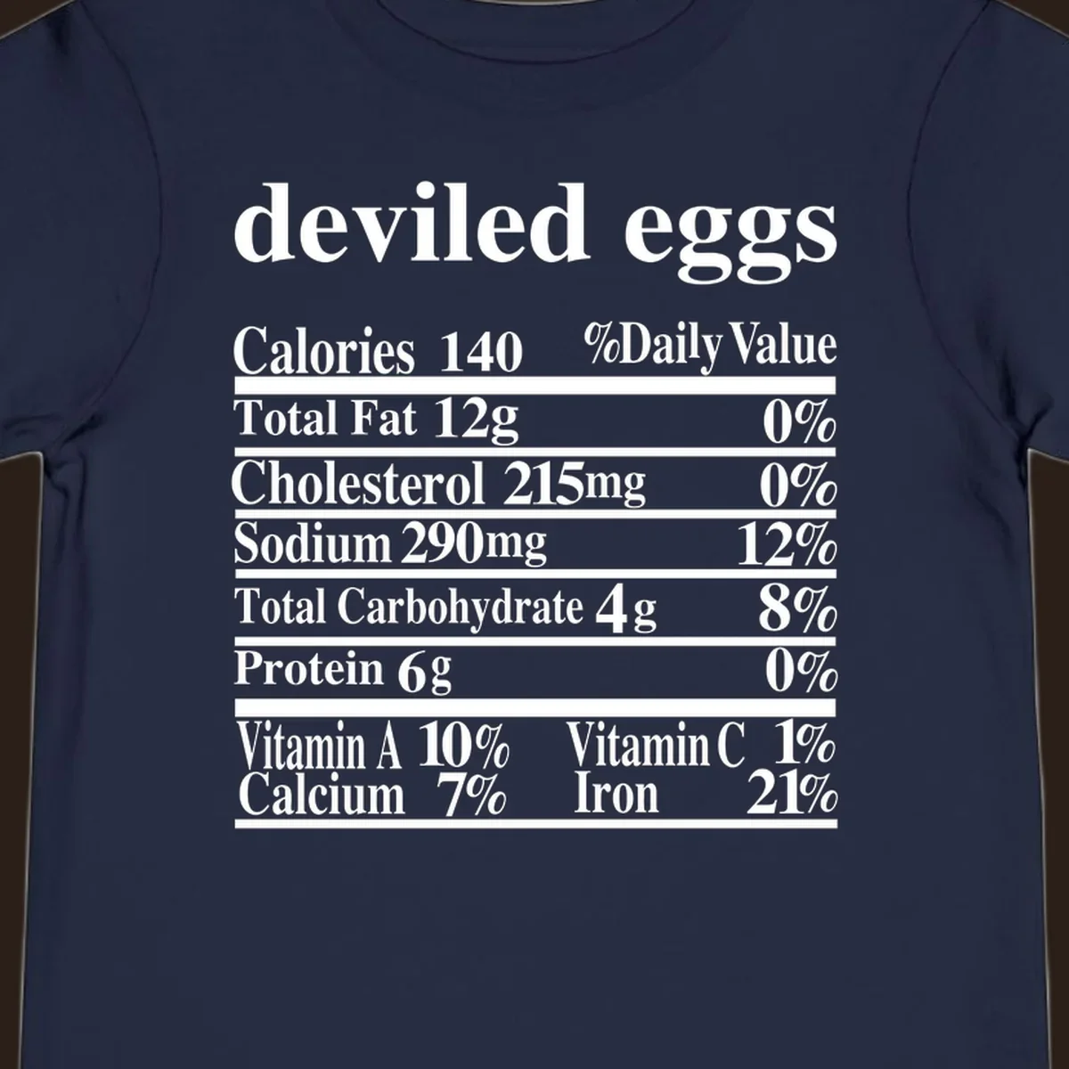 Deviled eggs nutrition facts label with white text on black background.