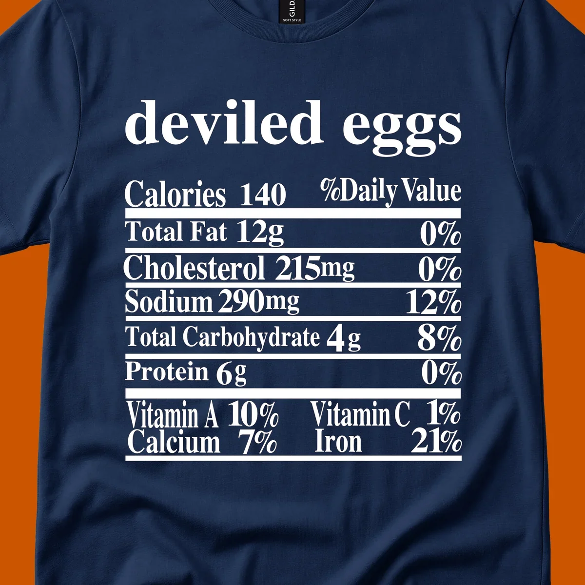 Deviled eggs nutrition facts label with white text on black background.