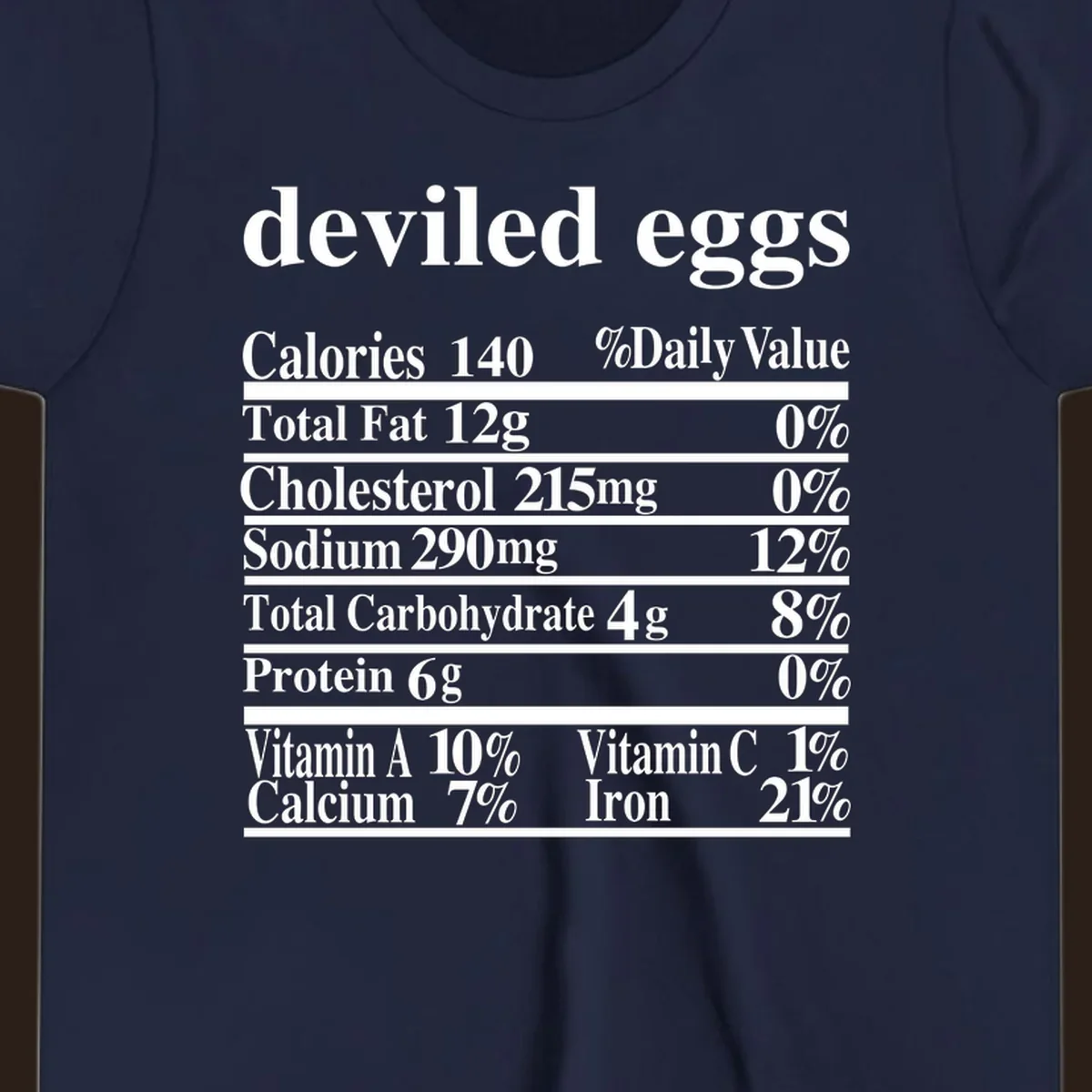 Deviled eggs nutrition facts label with white text on black background.