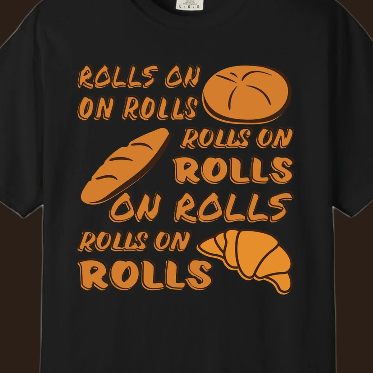 Rolls on rolls typography with bread illustrations. Funny baking pun.