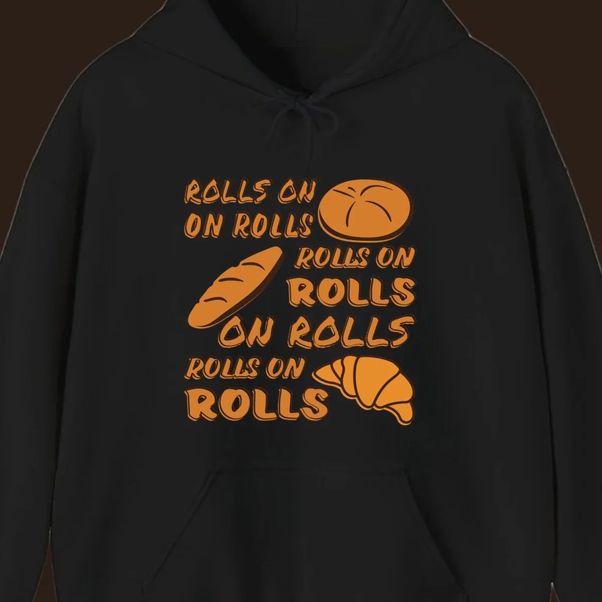 Rolls on rolls typography with bread illustrations. Funny baking pun.