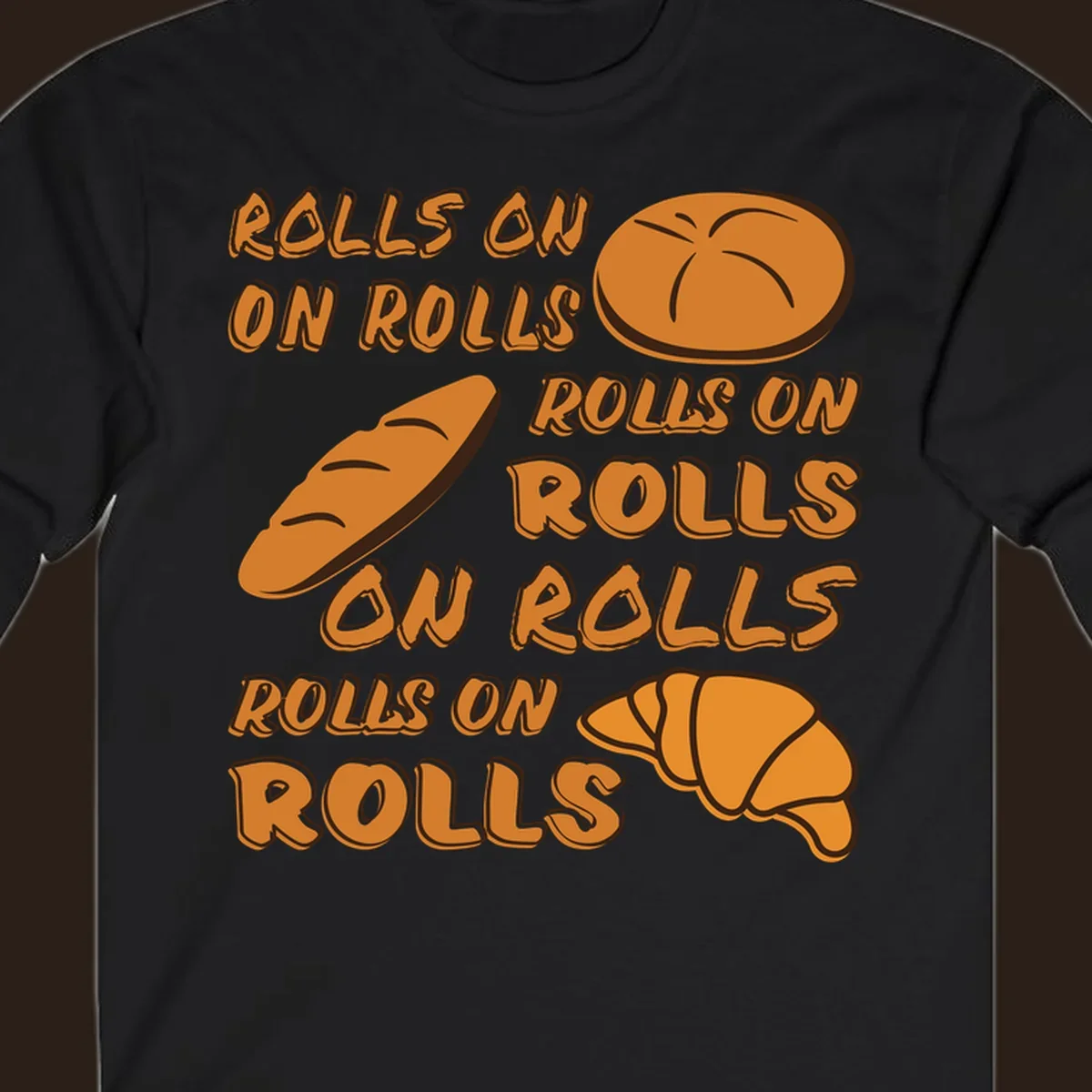 Rolls on rolls typography with bread illustrations. Funny baking pun.