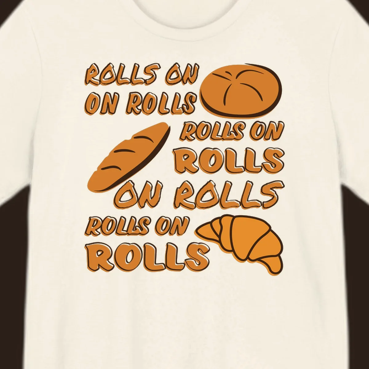 Rolls on rolls typography with bread illustrations. Funny baking pun.