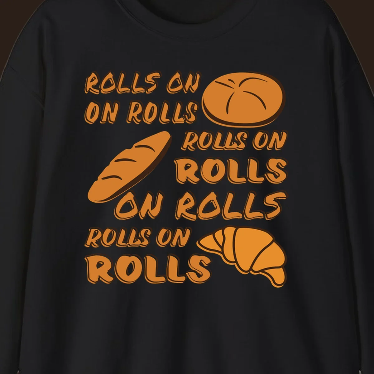 Rolls on rolls typography with bread illustrations. Funny baking pun.