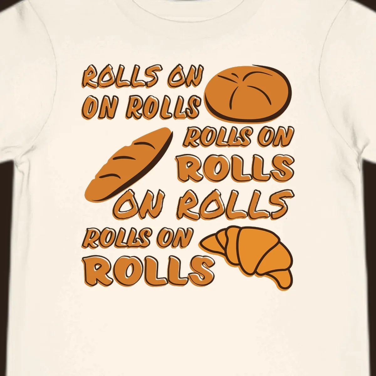 Rolls on rolls typography with bread illustrations. Funny baking pun.