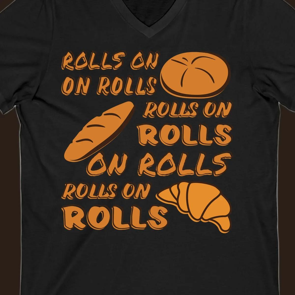 Rolls on rolls typography with bread illustrations. Funny baking pun.