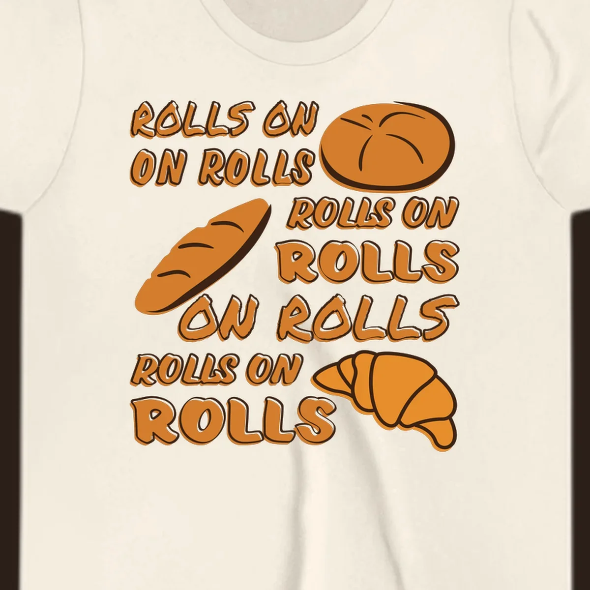 Rolls on rolls typography with bread illustrations. Funny baking pun.