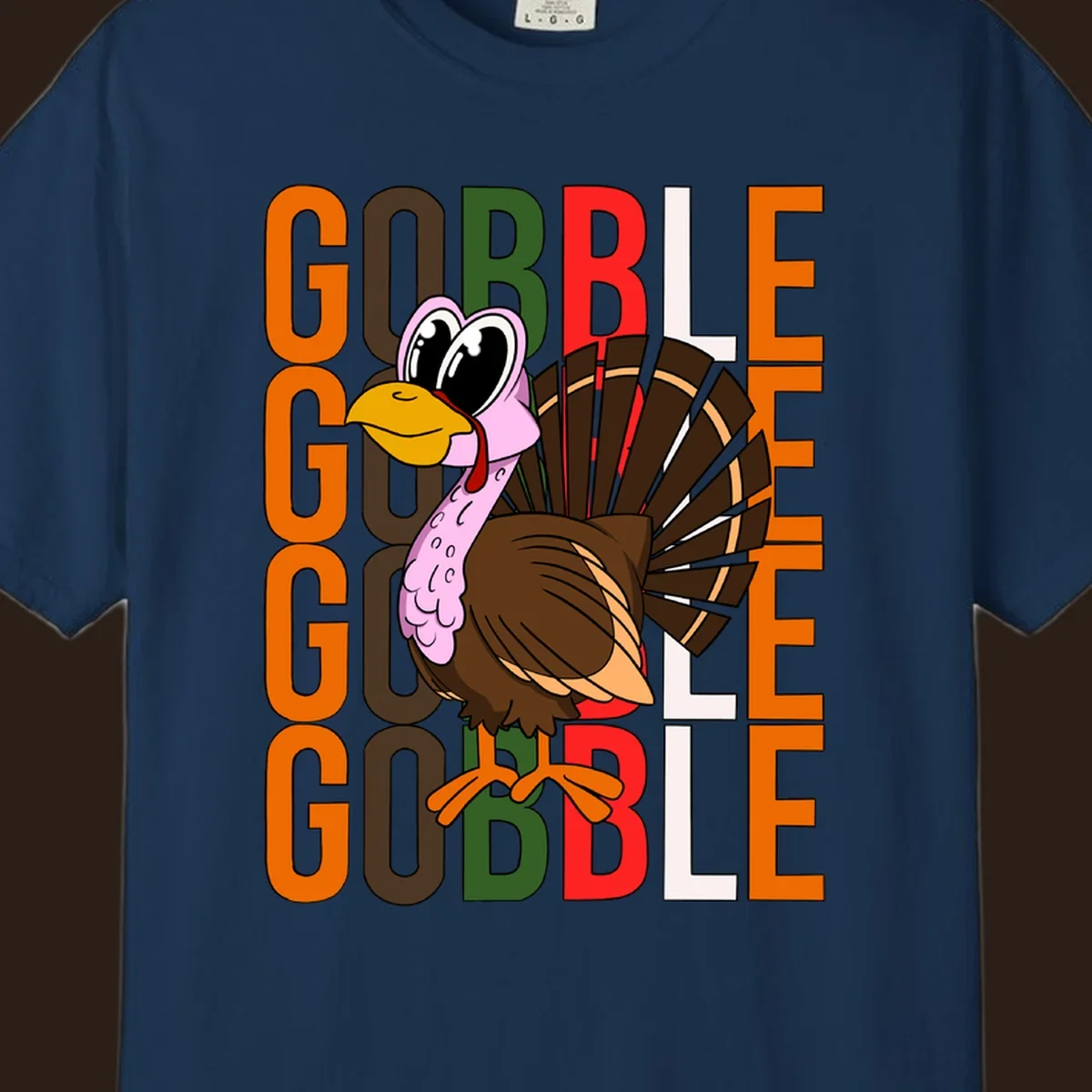 Gobble Thanksgiving turkey illustration with repeating text.