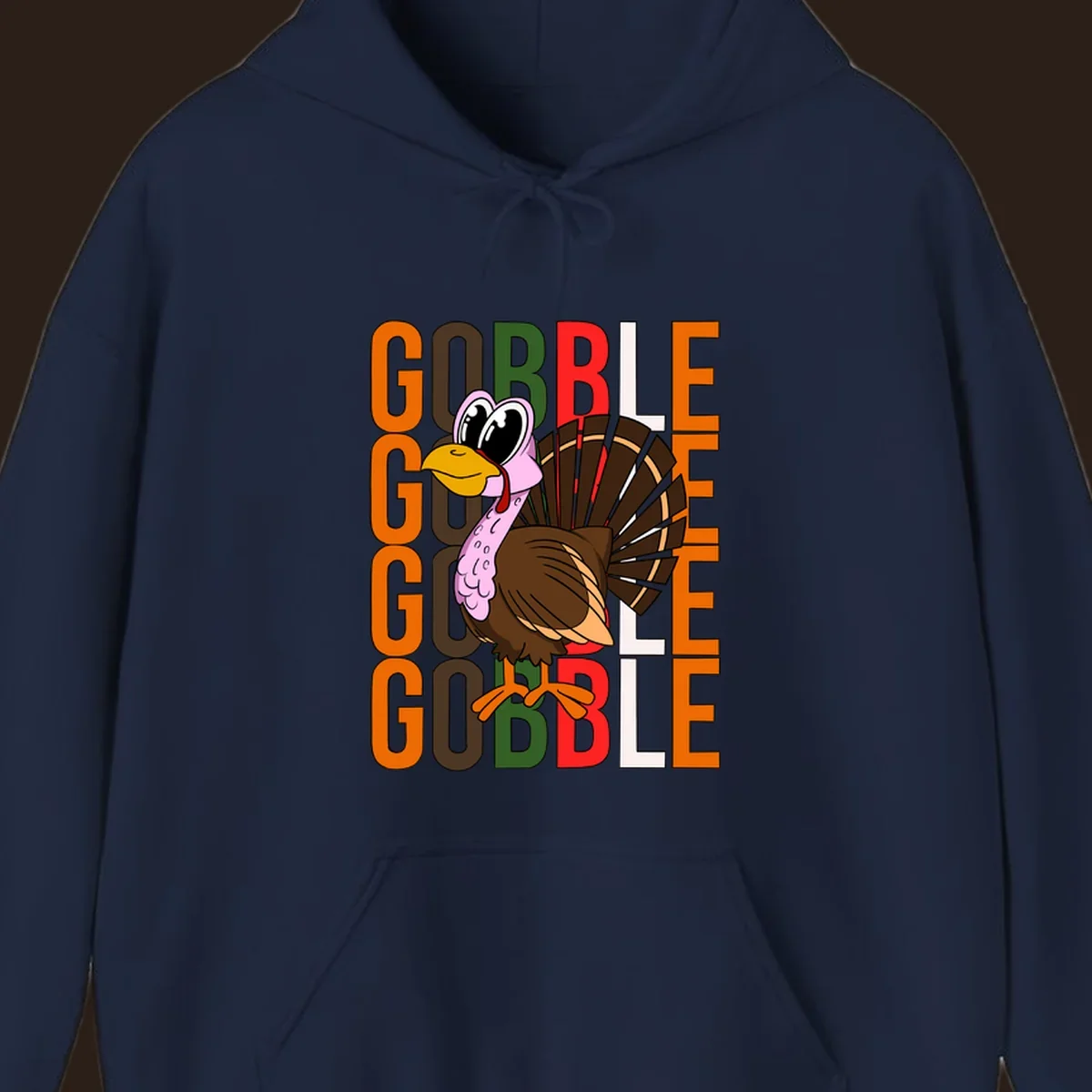 Gobble Thanksgiving turkey illustration with repeating text.