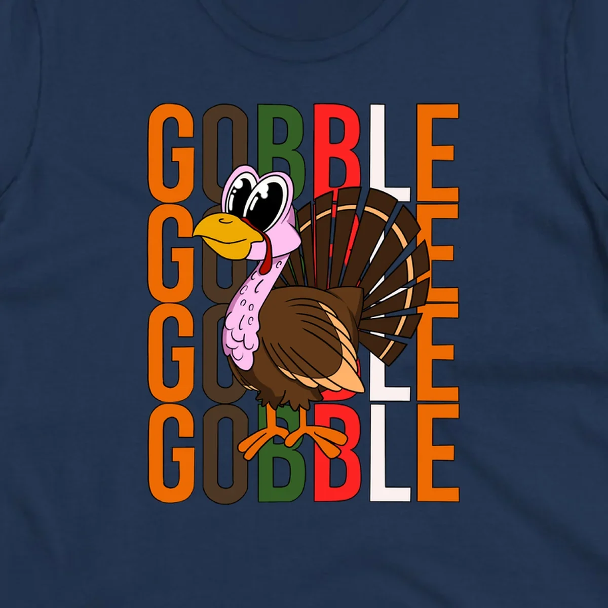 Gobble Thanksgiving turkey illustration with repeating text.