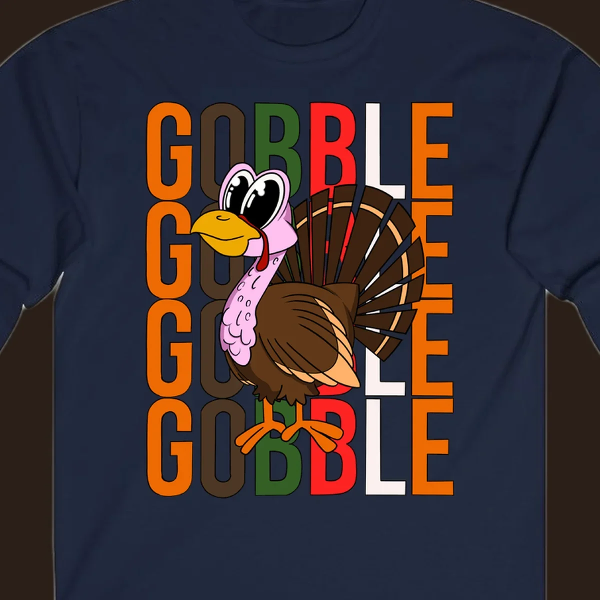 Gobble Thanksgiving turkey illustration with repeating text.
