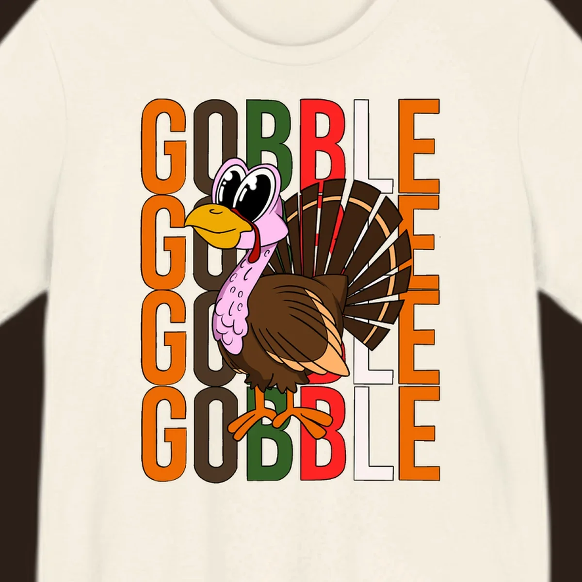 Gobble Thanksgiving turkey illustration with repeating text.