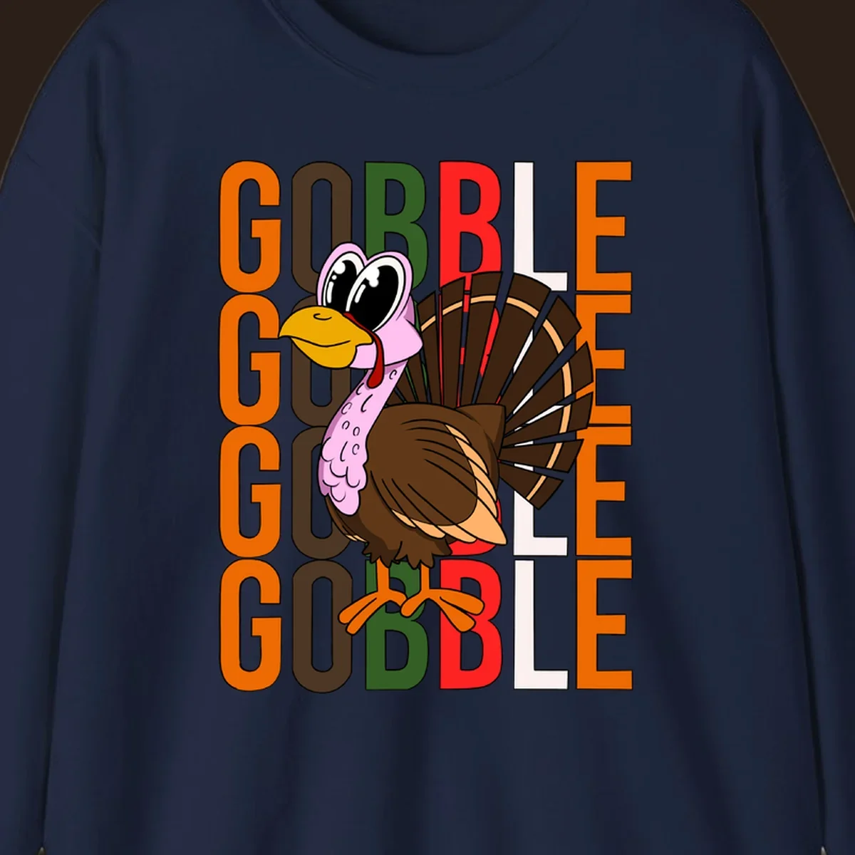 Gobble Thanksgiving turkey illustration with repeating text.