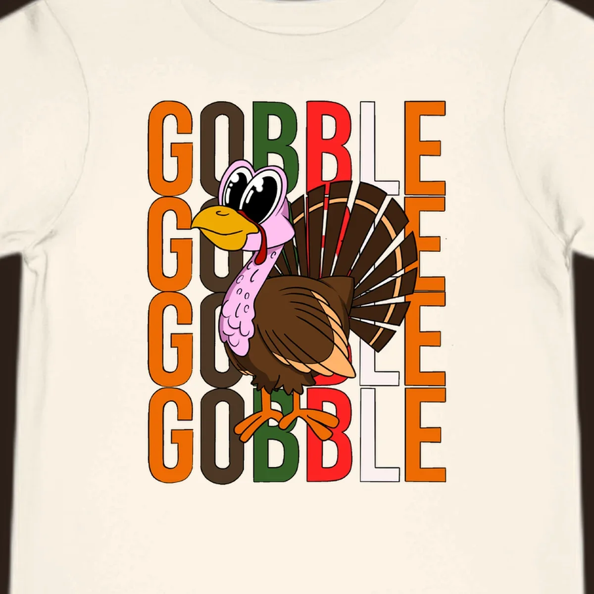 Gobble Thanksgiving turkey illustration with repeating text.