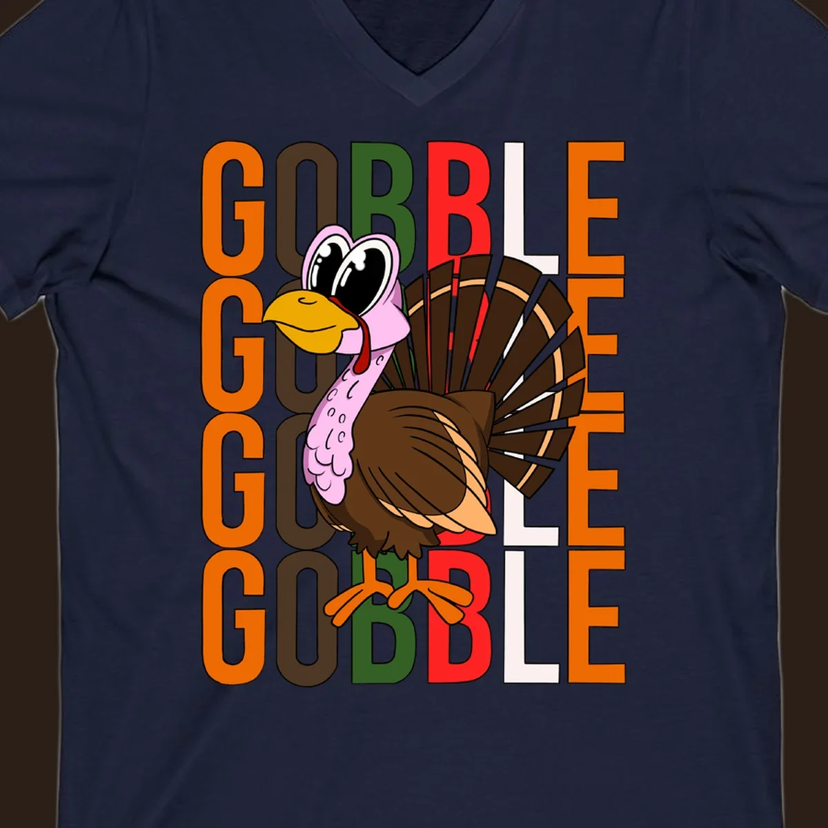 Gobble Thanksgiving turkey illustration with repeating text.