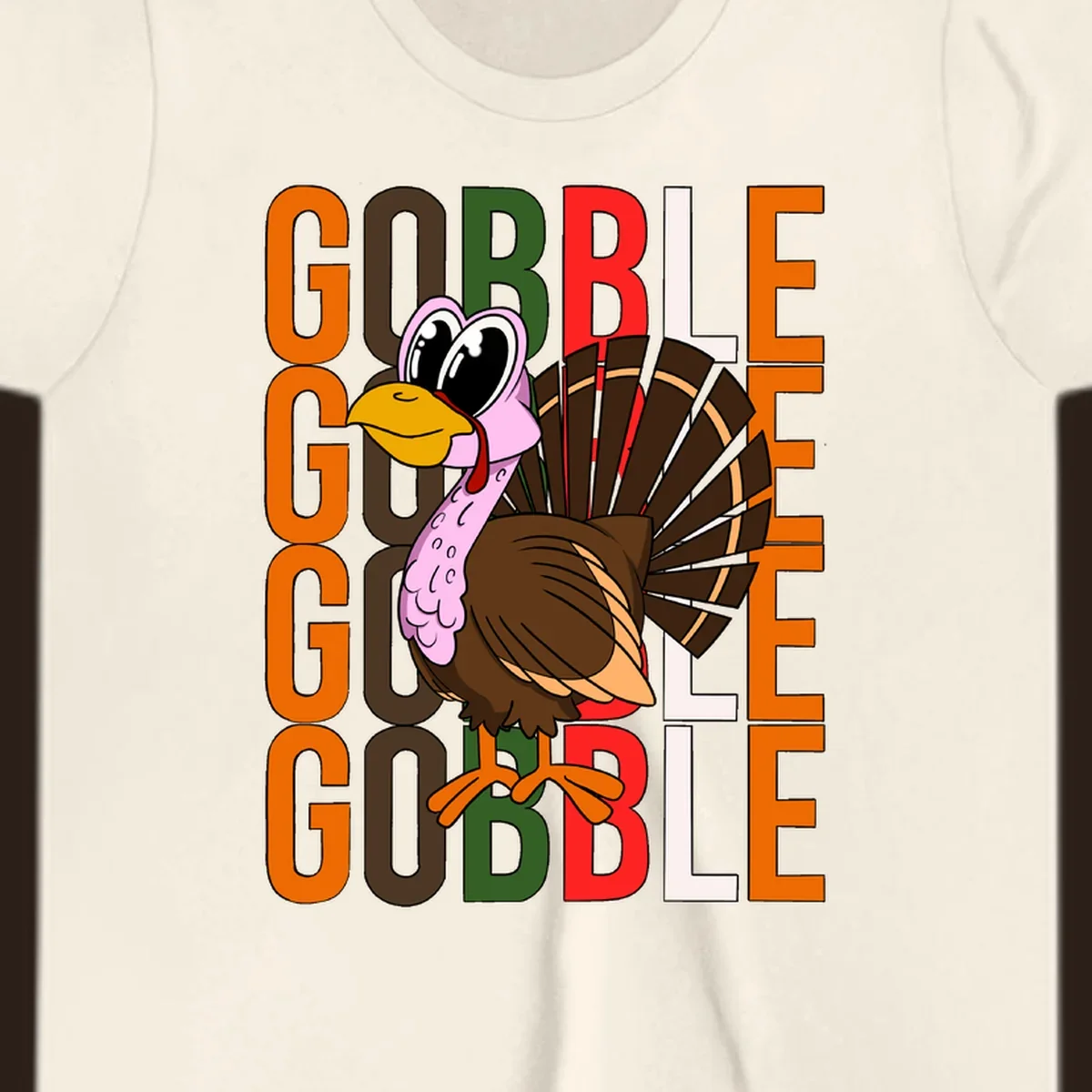 Gobble Thanksgiving turkey illustration with repeating text.