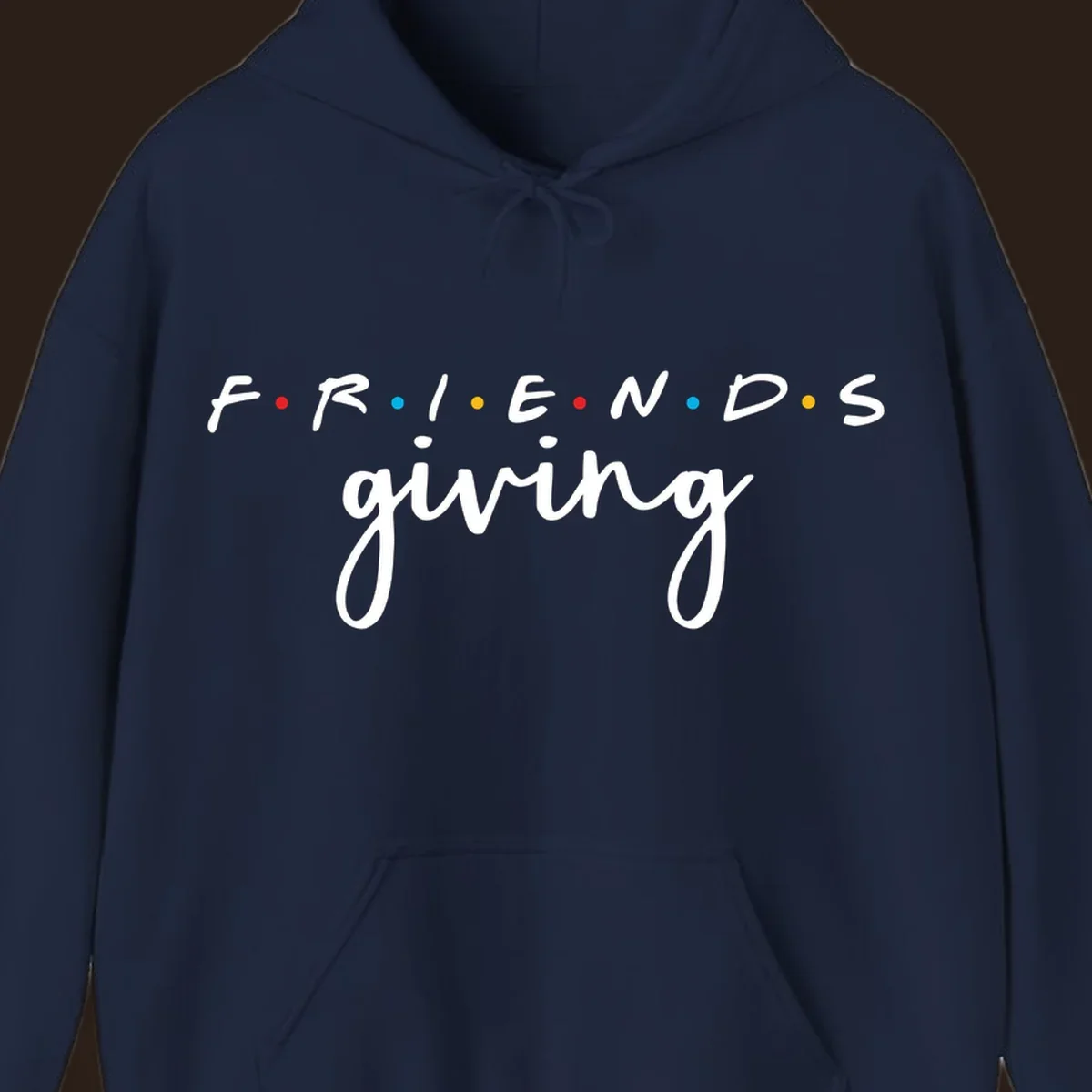 Friendsgiving typography design with the word FRIENDS in the iconic TV show font and giving in a script font.