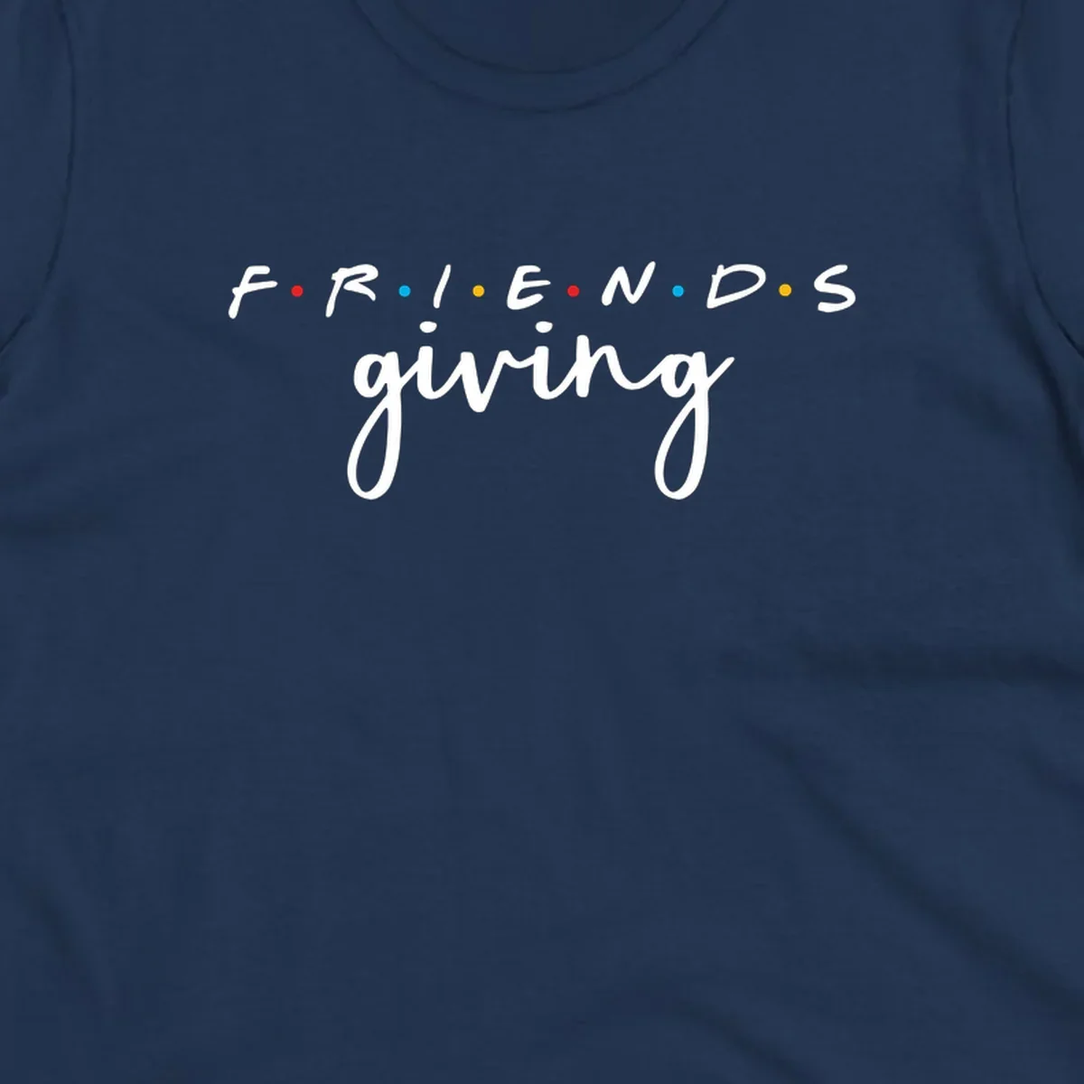 Friendsgiving typography design with the word FRIENDS in the iconic TV show font and giving in a script font.