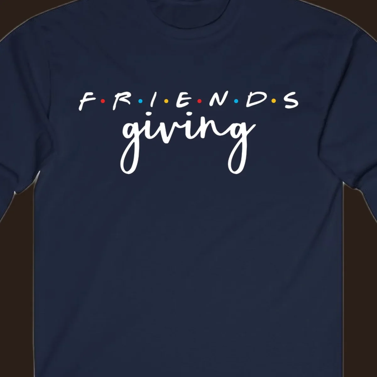 Friendsgiving typography design with the word FRIENDS in the iconic TV show font and giving in a script font.