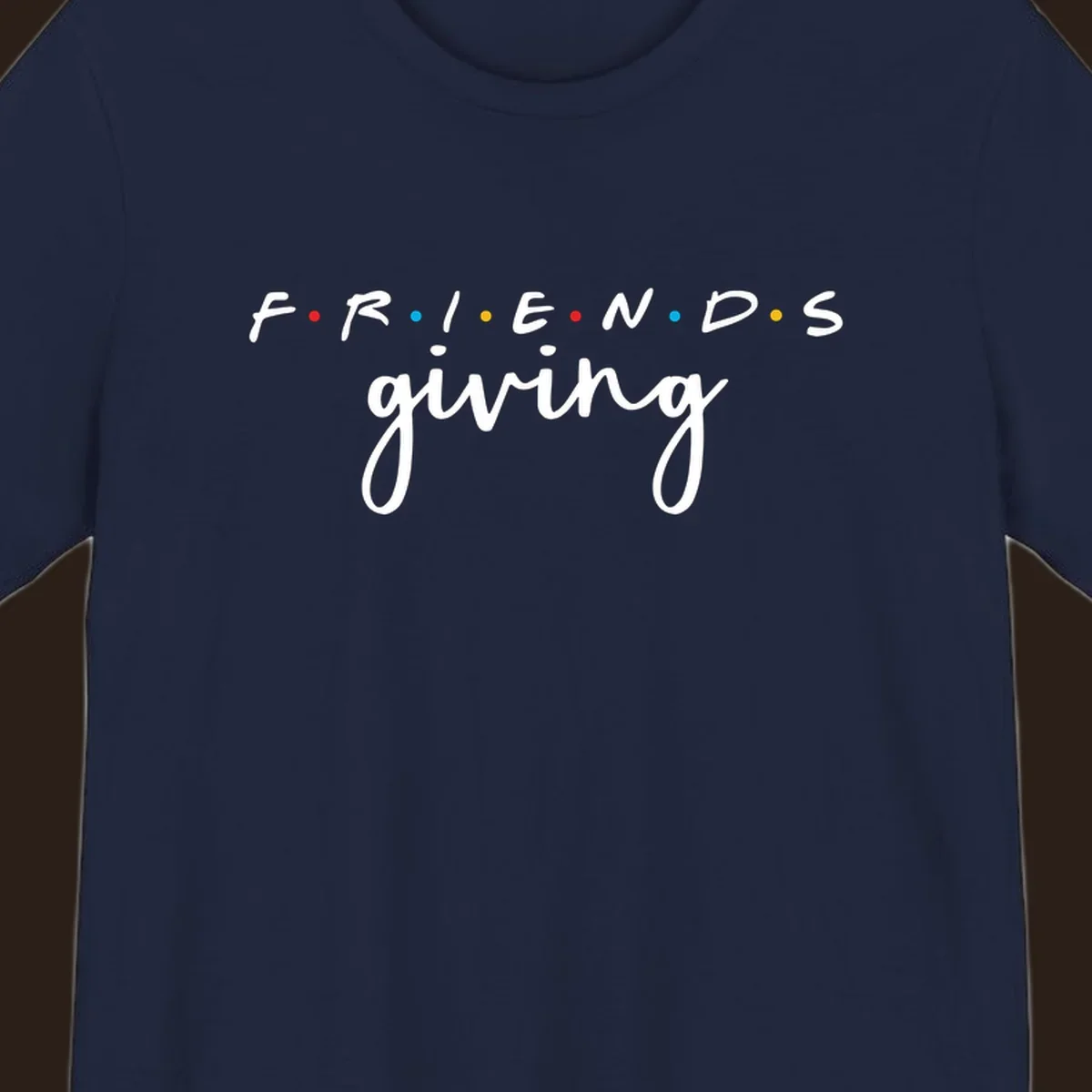 Friendsgiving typography design with the word FRIENDS in the iconic TV show font and giving in a script font.