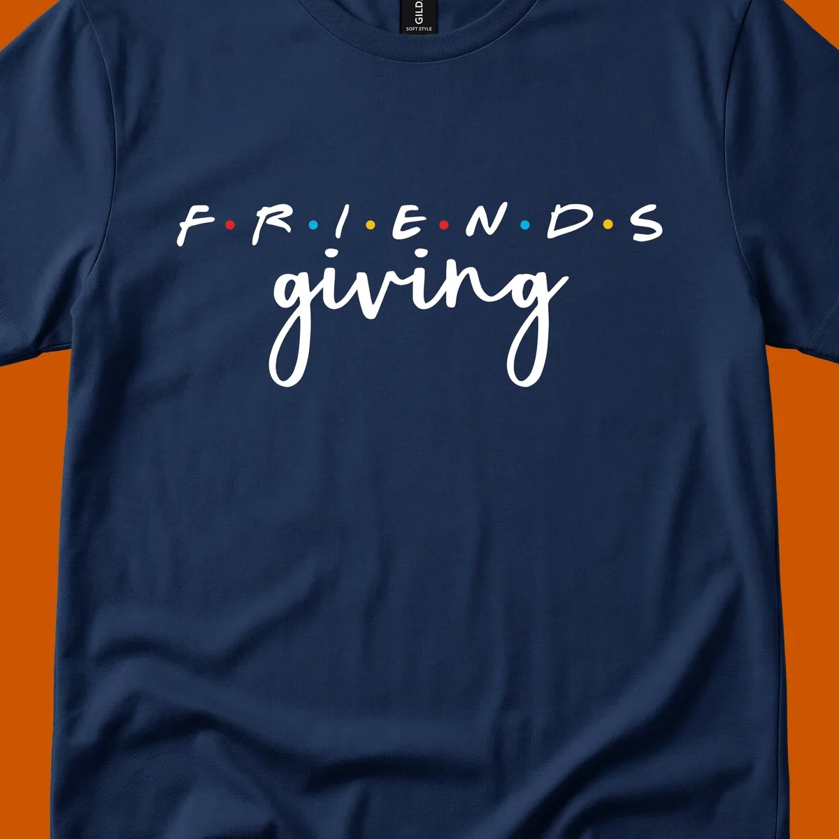 Friendsgiving typography design with the word FRIENDS in the iconic TV show font and giving in a script font.