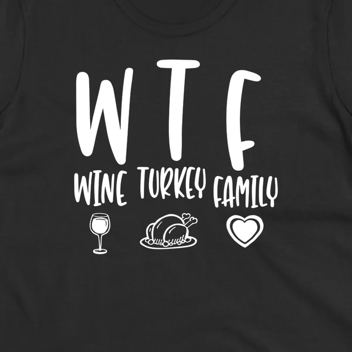 Wine Turkey Family saying with icons for Thanksgiving.