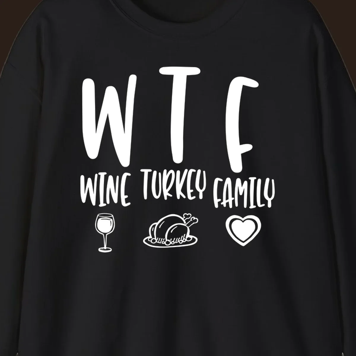 Wine Turkey Family saying with icons for Thanksgiving.