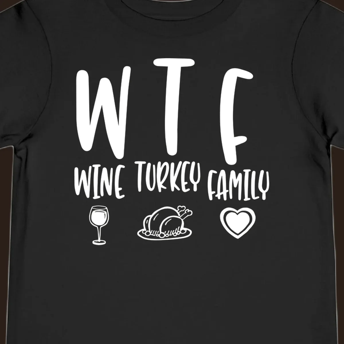 Wine Turkey Family saying with icons for Thanksgiving.