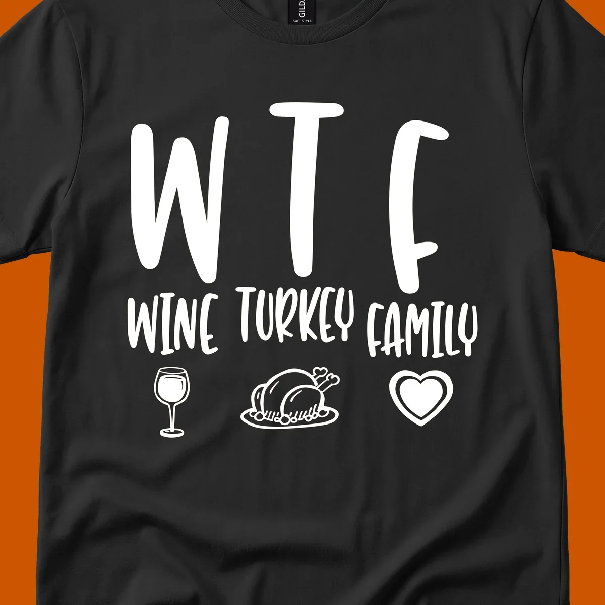 Wine Turkey Family saying with icons for Thanksgiving.