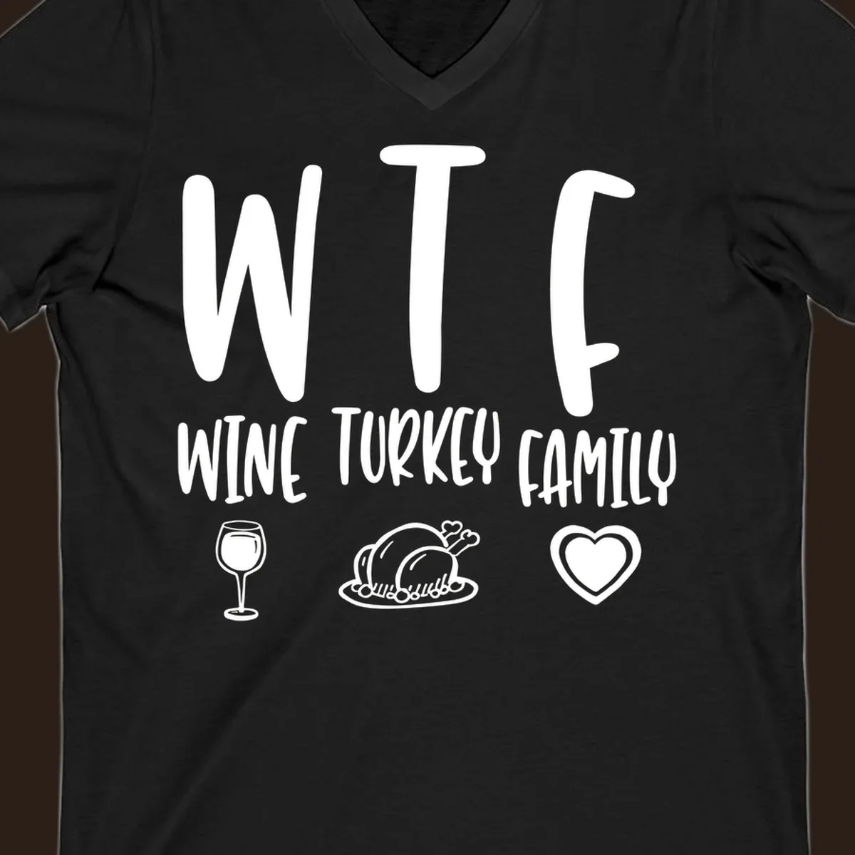 Wine Turkey Family saying with icons for Thanksgiving.