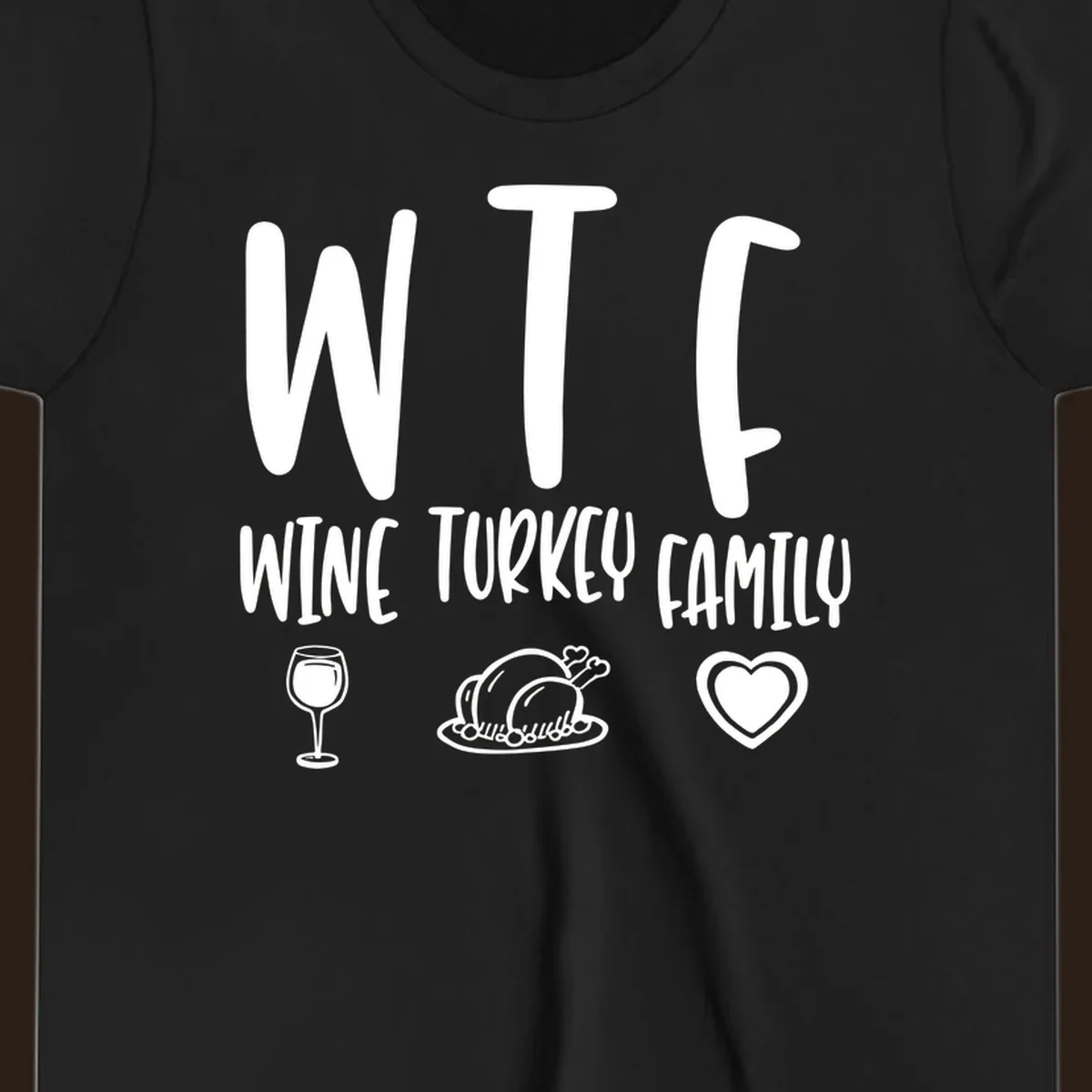 Wine Turkey Family saying with icons for Thanksgiving.