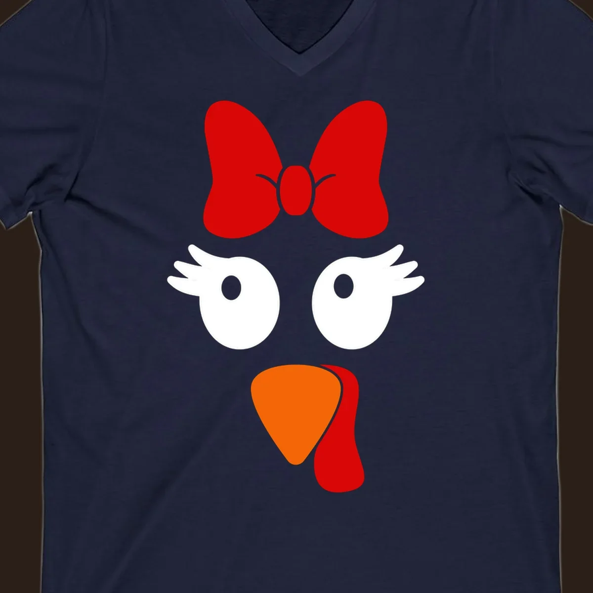 Cute turkey face with bow graphic for Thanksgiving shirt