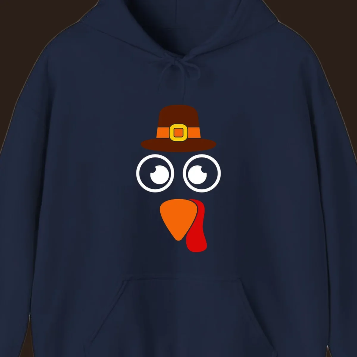 Cute Thanksgiving turkey face with pilgrim hat.