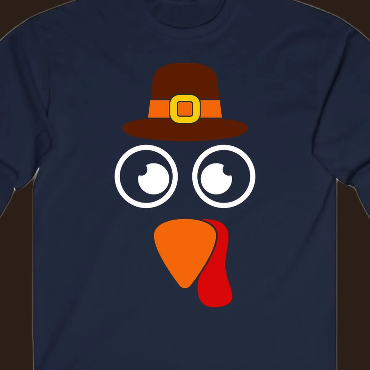 Cute Thanksgiving turkey face with pilgrim hat.