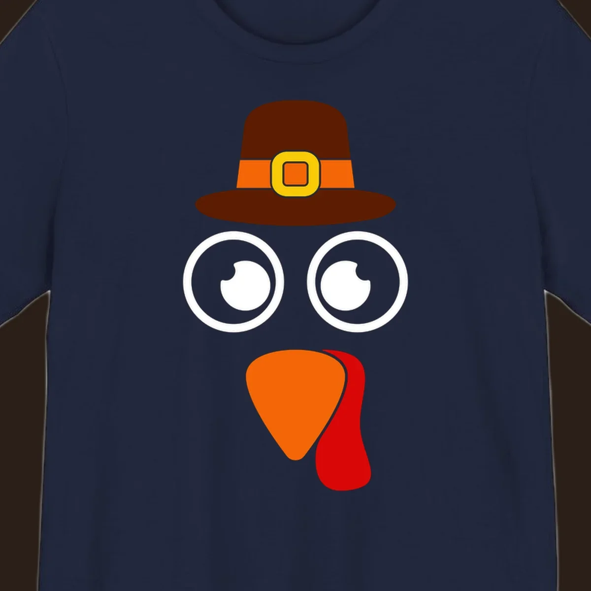 Cute Thanksgiving turkey face with pilgrim hat.