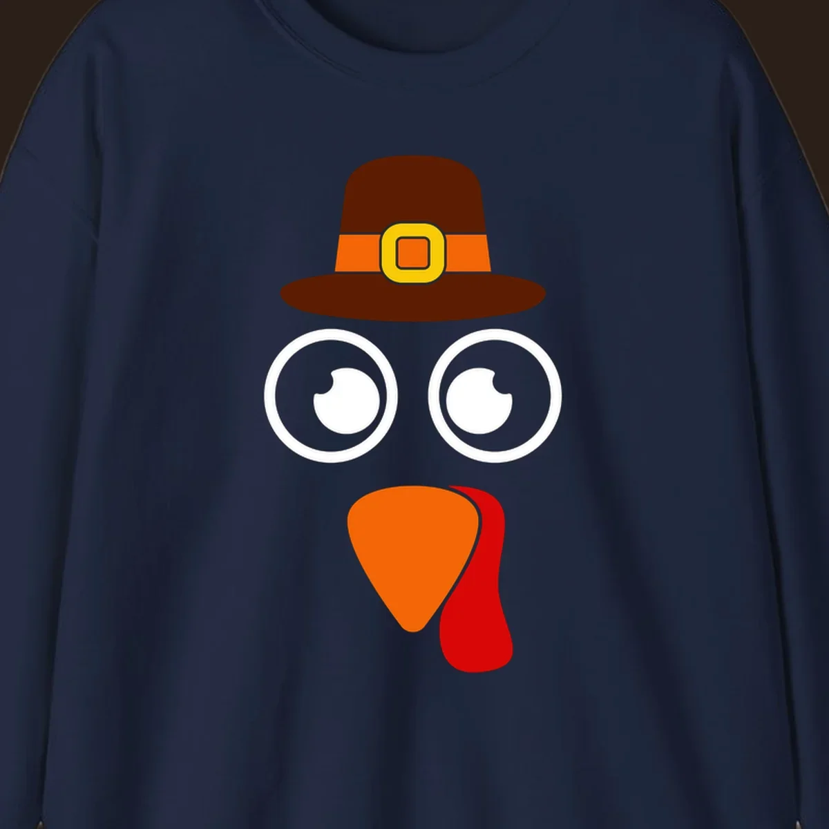 Cute Thanksgiving turkey face with pilgrim hat.