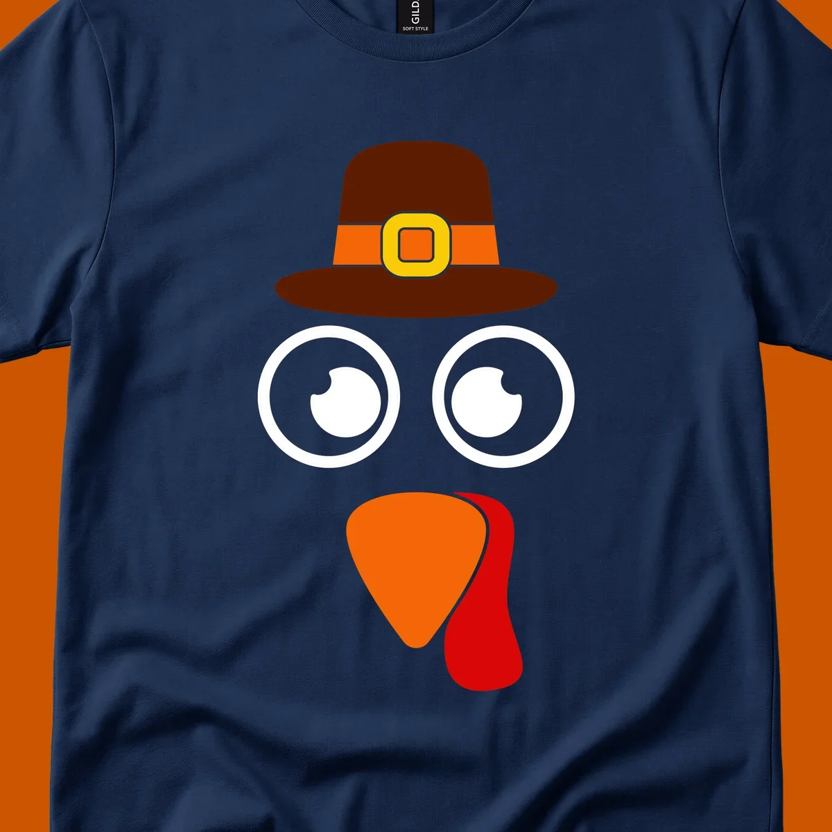Cute Thanksgiving turkey face with pilgrim hat.