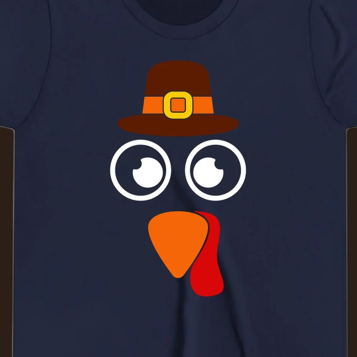 Cute Thanksgiving turkey face with pilgrim hat.