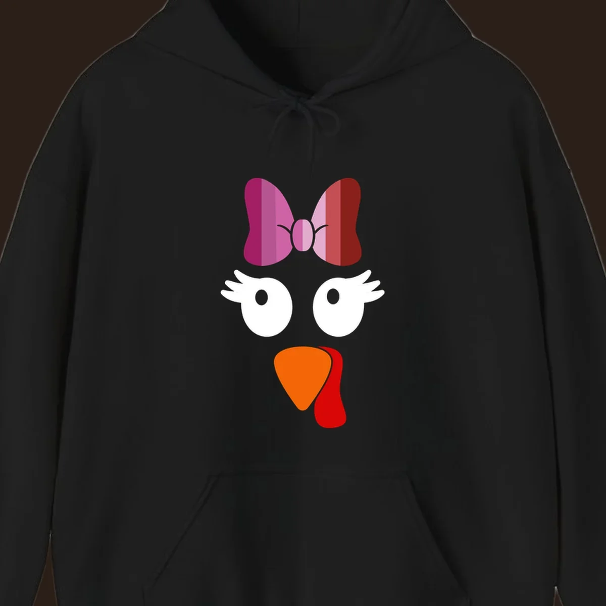 Cute lesbian turkey face with pink and purple bow. Thanksgiving graphic.