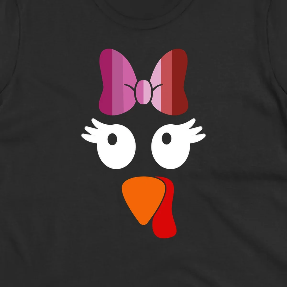 Cute lesbian turkey face with pink and purple bow. Thanksgiving graphic.